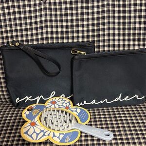 Travel; Black Explore Wander Women's Bag Set and wet brush/scalp massager
